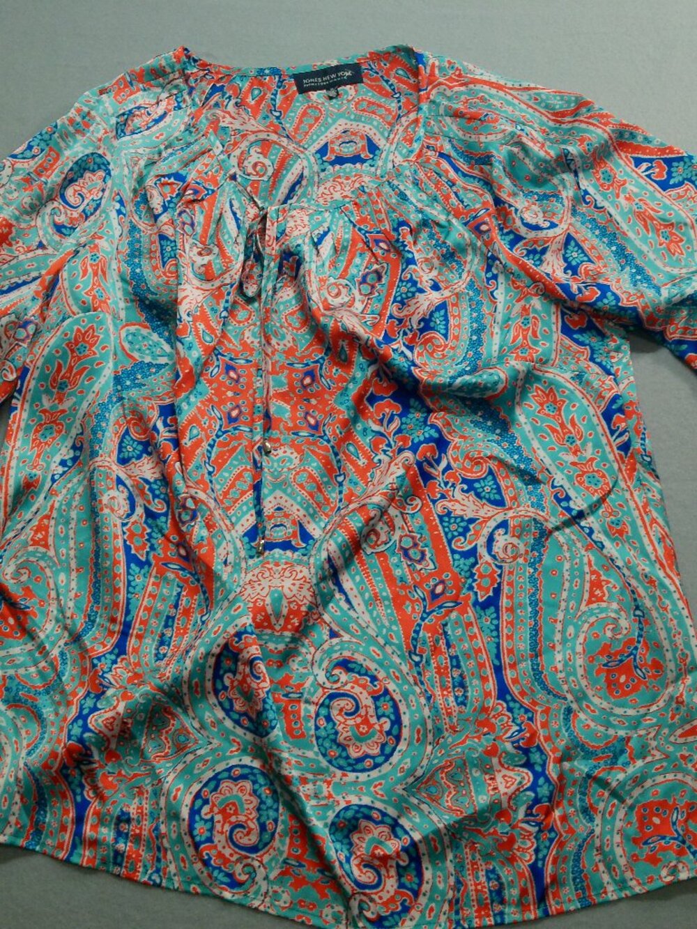 Women's Blouse Jones New York Long Sleeve Top Shirt 1X Paisley Boho Hippie